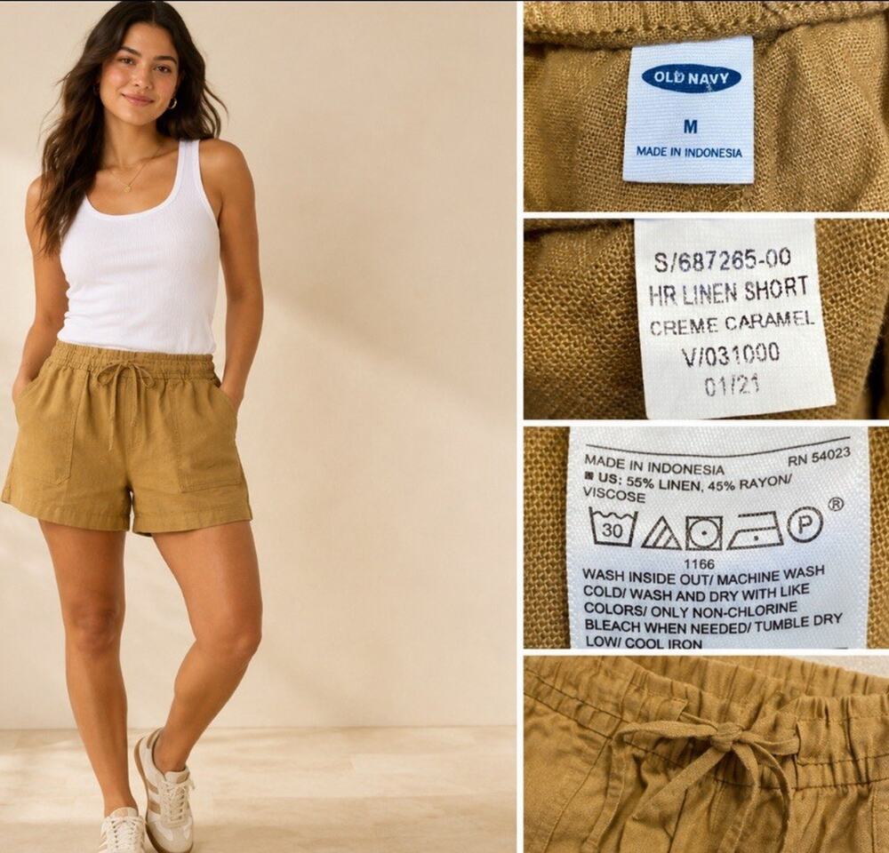 NWT Coastal Beachy Old Navy High Rise Linen Drawstring Shorts Size M Caramel Tan